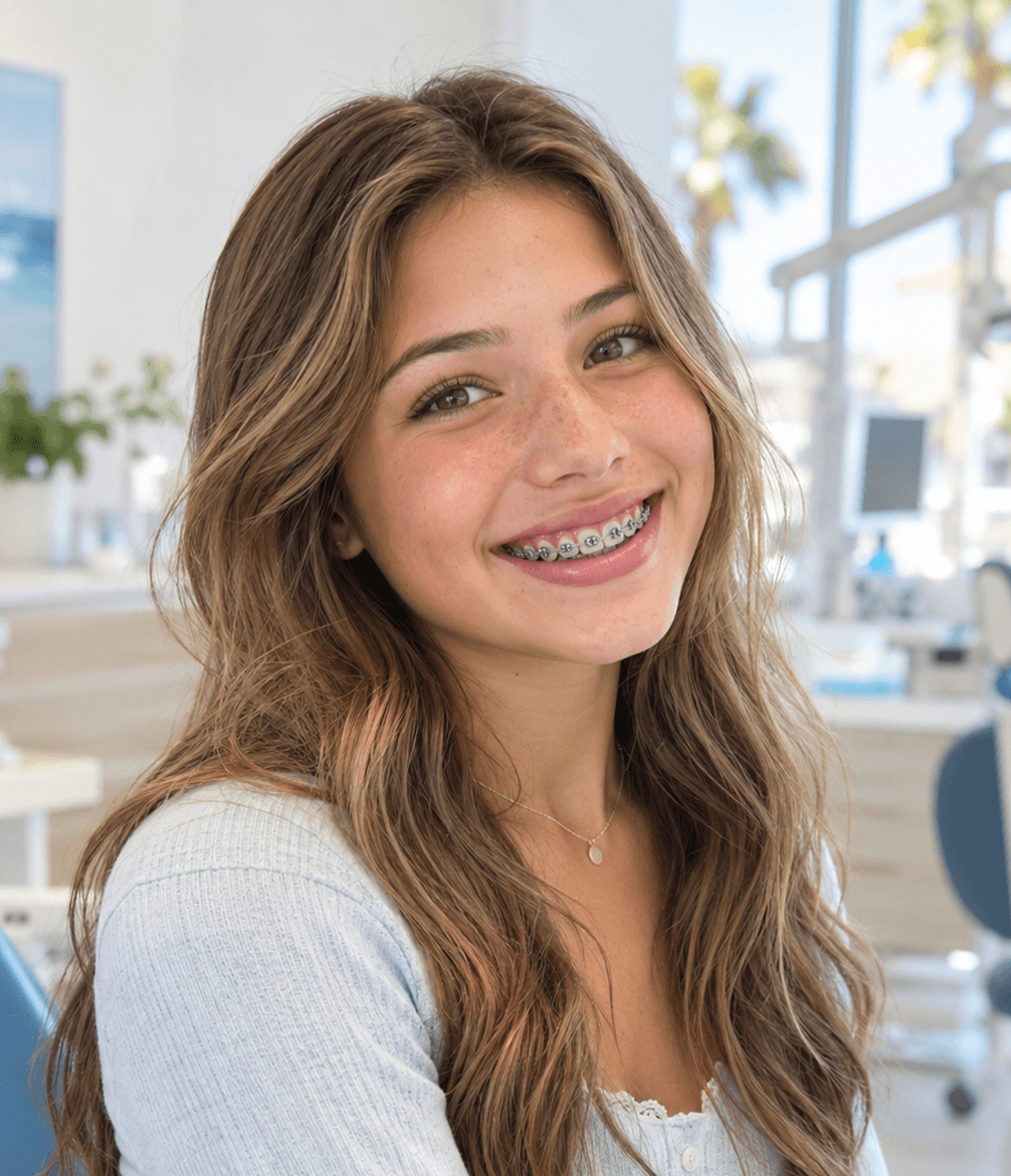 Teen orthodontic patient smiling with braces